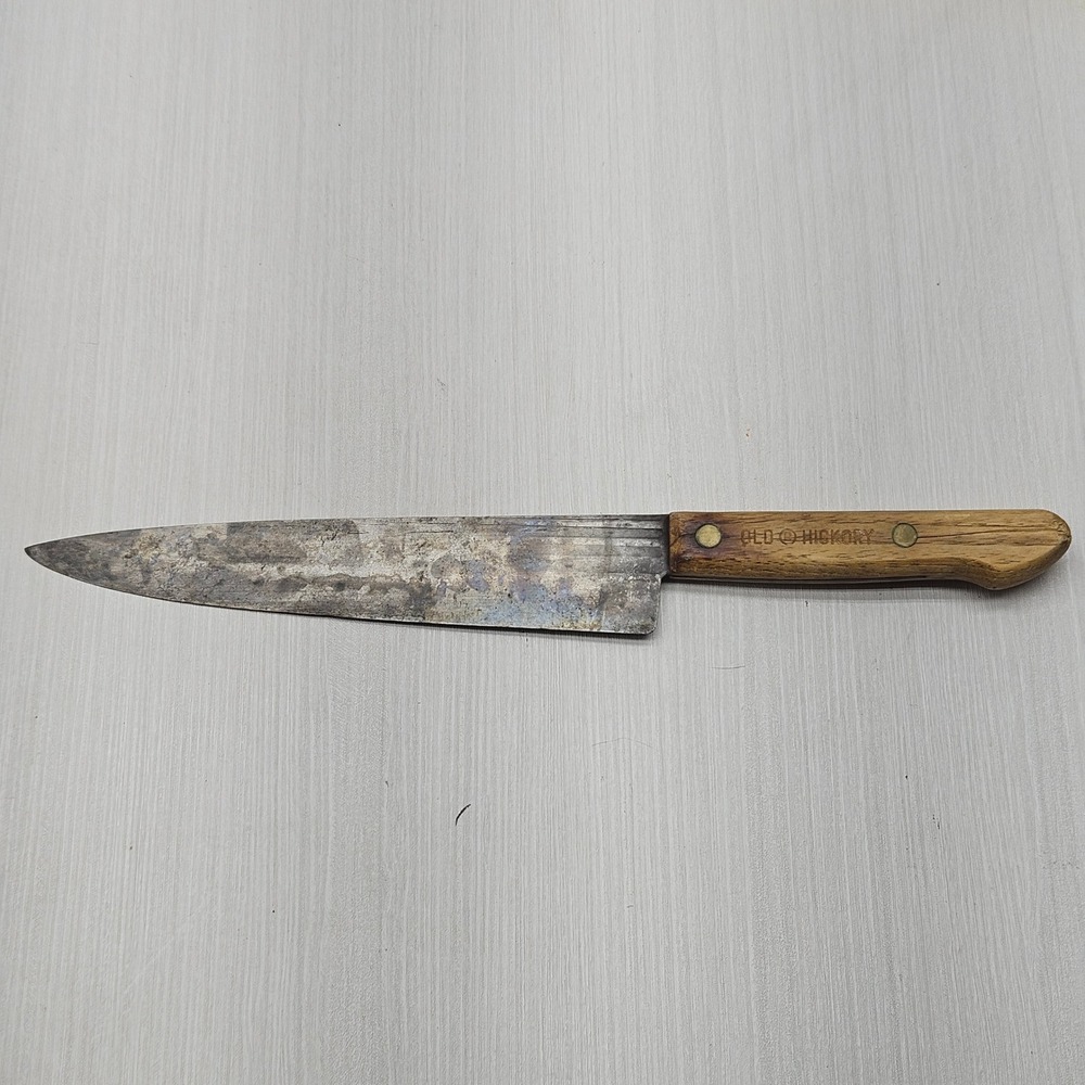 Old Hickory Vintage Butcher Knife Carbon Steel Wood Handle 7.75 Inch Blade USA